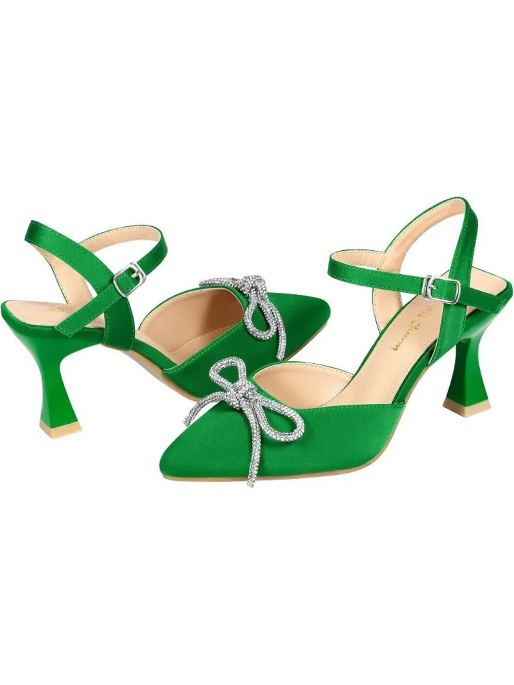 Women's Green Stiletto Pumps Shoes Pointed Toe Ankle Strap High Heel Dress Shoes